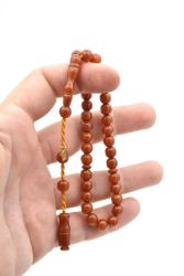 Hakkı Usta İmzalı Küre Kesim Bilek Boy Sarı Sıkma Kehribar Tesbih