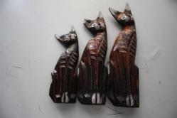 AHŞAP EL YONTMASI 3 LÜ KEDİ  (ANTİK KOLİ 22