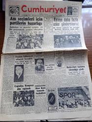 Cumhuriyet Gazetesi - 12 Ağustos 1951 - tatile girerken yazan Nadir Nadi Başmakale - ara seçimleri için partilerin hazırlığı - millet partisinin Dün Çeşmemeydanında yaptığı toplantıda bulunanlar x işaretli Sadık Aldoğan fotoğraf - Rusya hesabına casusluk - Kore'ye daha fazla asker göndermiyoruz - Kore değiştirme Birliği şerefine verilen kokteyl fotoğraf - Ürdün kralının katilleri Tevkif edilen 8 kişi - halkevleri kanunu yürürlüğe girdi - Fransız hükümeti Nihayet kuruldu - coğrafya Kongresi Dün toplandı - Mısır Kralı Faruk kumarda kaybediyor - Lido'da yapılan  İstanbul yüzme birincilikleri fotoğraf - mahkemelerde gördüklerimiz yazan Cevat Fehmi Başkut - haftanın şakaları yazan Burhan Felek - ahşap yazan Falih Rıfkı Atay - rüyalar evi yazan Peride Celal Yazı Dizisi - güzellik müsabakamız Perihan Giray ve Melahat Akaydın fotoğraf - Etibank'ın yaptıracağı işler için Marshall planından yeni tahsisat - Gül Kupası atletizm müsabakaları - İstanbul Ankara Radyosu programı - Müzeyyen Senar