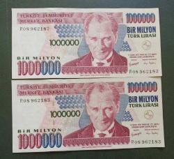 7 Emisyon R 08 962182-83 Seri Takipli 1 milyon lira Çil altı