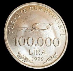 1999 100 Bin Lira Çil Cumhuriyetin 75 inci yılı