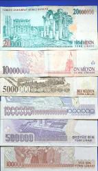 7. Emisyon  Kağıt Para Lotu Milyon Set Karışık Kondüsyondadır.