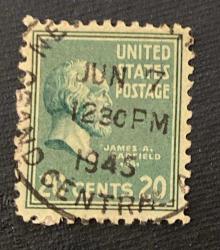 Amerika Birleşik Devletleri Pulu - Unıted States Stamp - Postadan Geçmiş Pul Filateli - 1945 Damgalı - JAMES A. GARFIELD 1881 TEMALI PUL , 20 PARA  - YABANCI PULLAR, NOSTALJİK DOĞUM GÜNÜ HEDİYESİ