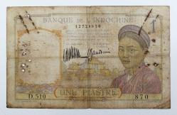 Fransız ÇinHindi 1 Piastres 1946. İğne Delikleri Mevcut. (Haliyle)