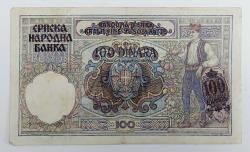 Sırbistan (Yugoslavya), 100 Dinara 1941. Arka Yüz Üzerine Rakam Yazılmış. (ÇT)