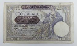 Sırbistan (Yugoslavya), 100 Dinara 1941. Arka Yüz Üzerine Rakam Yazılmış. (ÇT)
