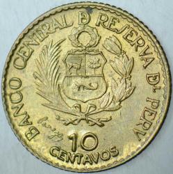 PERU 10 CENTAVOS 1965 SİRKÜLASYON HATIRA-LİMA DARPHANESİ 400. YIL. HATALI BASIM-ÇİFTE DARP ERRÖR. ÇİLALTI.