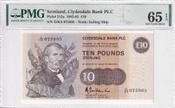 1982-83 İskoçya 10 Pounds ''Clydesdale Bank'' Nadir PMG65 ÇİL