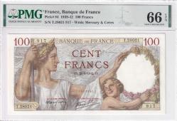 1939-42 Fransa 100 Francs PMG66 ÇİL