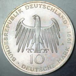 ALMANYA GÜMÜŞ 10 MARK 1991 A. HATIRA-BRANDENBURG KAPISI 100. YIL. 15,5 gr. ÇİL(-)