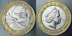 BİRLEŞİK KRALLIK 2 POUND 2012 HATIRA-OLİMPİYATLARIN LONDRA'DAN RİO'YA DEVRİ 2016. II. ELİZABETH. İNGİLTERE. AZ ÇIKAR.