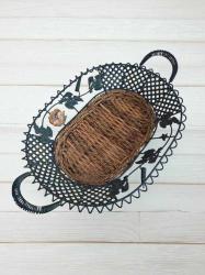 vintage metal ferforje hasırlı kulplu sepet & 47 x 30 cm