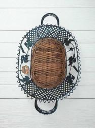 vintage metal ferforje hasırlı kulplu sepet & 47 x 30 cm