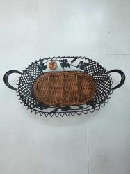 vintage metal ferforje hasırlı kulplu sepet & 47 x 30 cm