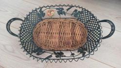 vintage metal ferforje hasırlı kulplu sepet & 47 x 30 cm