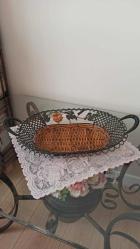 vintage metal ferforje hasırlı kulplu sepet & 47 x 30 cm