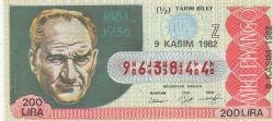 Milli Piyango Bileti 9 Kasım 1982 Yarım Z Harfi
