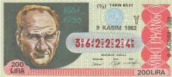 Milli Piyango Bileti 9 Kasım 1982 Yarım Y Harfi