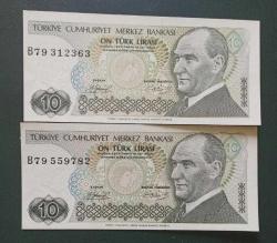 6 Emisyon B 79 10 Lira Çil (Aynı Seride uzun kaş kısa kaş farkı)