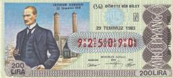 Milli Piyango Bileti 29 Temmuz 1983 Çeyrek N Harfi