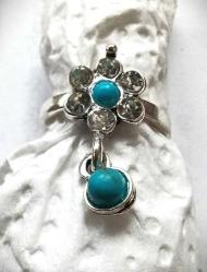 YÜZÜK TURKUAZ TAŞLI 6 AD KRİSTAL TAŞLI SALLANTILI YÜZÜK