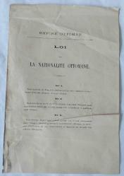 Empire Ottoman Loi sur la Nationalite Ottomane / Sublime Porte, le 6 Chewal 19 Januier 1869 [Osmanlı Vatandaşlık Kanunu]