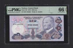 1970 PMG sertifikalı 6. emisyon 1000 Türk Lirası P191  ÇİL 66