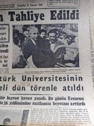 Cumhuriyet Gazetesi - 24 Temmuz 1957 -  Akıl Dışı yazan Nadir Nadi Başmakale - Osman Bölükbaşı Dün Tahliye Edildi Fotoğrafı  -  Erzurum'da Atatürk Üniversitesinin Temeli Dün Törenle Atıldı -  Doktor Fazıl Küçük Lefkoşe'de  Dün Tezahüratla Karşılandı -  Lozan'ın 34. Yıldönümü fotoğraf - Eski Muharebelerinde 45. Şeref Günü - İstanbul'da Yapılacak Asma Köprü Hakkında Mütehassıslar Ne Diyor - bir asma köprü projesi -Hürriyet şehitleri anıldı fotoğraf -Yanlış Zifaf Yazan Kemal Bilbaşar Yazı Dizisi - Taksim Ve Sultanahmet Meydanları - Tunus'ta Saltanatın Lağvı Gün Meselesi - Amerika Asya Gripini Önledi -  Sanayi Bölgesinin Topkapı Dışında Kurulmasına İtiraz Ediliyor - Ankara İstanbul Radyosu Programı - Mithatpaşa Kupası Yüzme Yarışları Dün Modada Yapıldı -  Selma Hassan 200 Metrede Yeni Bir Rekor Daha Kırdı - Dolmabahçe Atadı Mesele Oluyor - Eşref Özmenç Vefaya Girdi Tekin Bilge Gençlerbirliğine Döndü - Tenis Çalenç Kupası Maçları - Ok Sporumuz İhya Ediliyor - Türk İran Ordu Atletizm Teması