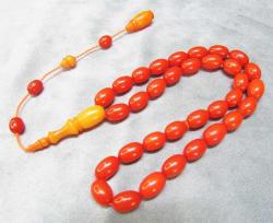 İMAME TraŞLı DİK DaMaR OSMANLI BeNZeTMe 33 LüK SIKMA KEHRİBAR TESBİH.......8x12mm USTA İMZALI