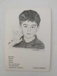 ''Nazım Hikmet şiiri'' Siyah Beyaz, Çizim KARTPOSTAL - 9/14.5 cm. ( Çizim: Mahmut Özçeker )