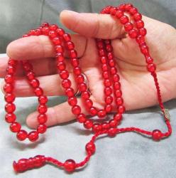 OSMANLI BENZETME UstA İmzaLı SIKMA KEHRİBAR 99 LuK DuA TaNeLeRi-NAMAZ TESBİHİ....8mm