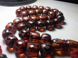 14x14mm Gümüş İşlemeli Eski Ateş Kehribar.