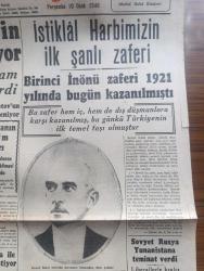 Cumhuriyet Gazetesi - 10 Ocak 1946 - Londradan beklenen yazan Nadir Nadi Başmakale - Birleşmiş milletlerin toplantısı bugün açılıyor - İstiklal harbimizin ilk şanlı zaferi - Birinci İnönü zaferi 1921 yılında bugün kazanılmıştı - Amerika'nın mühim kararı Avrupa'da bulunan kuvvetlerin çekilmesi tehir olundu - Suudi arabistanı kralı İbnisuud Mısır yolunda - Demokrat Parti lideri Celal Bayar Ankara'da gazetecilerle yaptığı görüşme esnasında fotoğraf - Kuruçeşme cinayeti katil İbrahim Özen'in mahkemede fotoğraf - Sovyet Rusya Yunanistan'a teminat verdi - ışıklar sönerken filmi başrollerde İngrid Bergman ve Charles Boyer İpek sinemasında - yarı şaka yarı ciddi yazan Burhan Felek - Adalet bakanı Ali Rıza Türel Ankara'ya gitti - eczanelere Ensülin verildi - Nazi casusu Saray sinemasında - Lizbon perisi bu akşam Lale ve Ar sinemasında - Dil ve Tarih Coğrafya fakültesinin 10. Yıldönümü kutlandı - Ressam Salihin sergisi - 3 günde 3 milyon kilo tütün satıldı - Adalet değirmeni Çizen Cemal Nadir