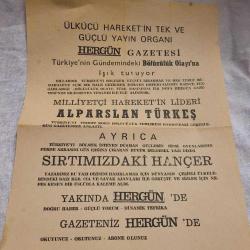 70 LERDEN MHP YAYIN ORGANI HERGÜN GAZETESİ BİLDİRİSİ. NADİRATTAN.