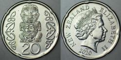 YENİ ZELANDA 20 CENT 2020 KRALİÇE II. ELİZABETH 21,75 mm ÇİLALTI