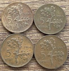 Türkiye 1961/65/66/67 Yılları 5 Kuruş Takım