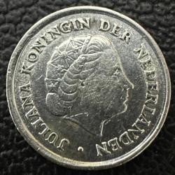 640 Ayar Gümüş,  Hollanda Antilleri 1/10 Gulden, 1966 XF. Darphane İşareti Yıldız ve Balık. Utrech Darbı.