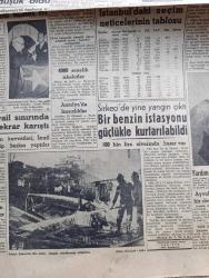 Hürriyet Gazetesi - 14 Kasım 1955 - belediye seçimleri de çok sönük geçti - İstanbul'da en düşük iştirak Kadıköy'de yüzde 7,5 - Malatya'da 15.000 fazla rey alan müstakil namzetlere ait bütün oy pusulaları iptal olundu - Çarşıkapı'da restore edilmekte olan Karamustafapaşa medresesinde seçim sandığının başında kimse yok fotoğraf - seçim dolayısıyla eğlence yerleri kapandığından halk boğaza ve adalara akın etti - Eminönü'ne ait seçim pusulaları ilçe seçim kurulu Başkanı Nefi Demirlioğlu'nun huzuruyla tasnif edilirken fotoğraf - 4000 senelik iskeletler - Arap İsrail sınırında Vaziyet tekrar karıştı - itfaiye sirkeci'de dün çıkan yangını söndürmeye çalışırken - İstanbul'da seçim neticelerinin tablosu - Radyo yürüme dersi verilecek - dünya gazeteleri ne diyorlar - esrar satan bir şebeke daha yakayı ele verdi - köprü iskele üstü Deniz lokantası bugün açıldı - serbest güreş milli takımımız sabaha karşı japonya'yı hareket etti - güreşçilerimiz İbrahim Yurdaeriş Hasan Gemici fotoğraf