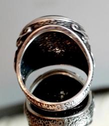 KATALİN ÜZERİNE YAKUT TAŞLI AY YILDIZ DETAYLI GÜMÜŞ YÜZÜK