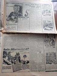 Cumhuriyet Gazetesi - 7 Haziran 1953 - Balkan müdafaa cephesi Cumhuriyet Başmakale - Başbakan Adnan Menderes Churchill ile görüştü - Dışişleri bakanımız Fuat Köprülü Bayan Jeffrey Me Dernott ile Riolto sinemasına giderken fotoğraf - denizaltı faciasına dair dünkü tatbikat - gündüz yapılan tatbikat sırasında Naboland ve Dumlupınar süvarileri fotoğraf - Ömer Dikmen ve Kenan Yıldız'ın Amerika'daki güreşleri - hür fikirleri yayma cemiyetinin yıllık Kongresi - Everest fatihlerine mükafatlar - İstanbul'un fethinin 500. Yılı şenlikleri bu akşam sona eriyor - Dolmabahçe sarayı'nda verilen garden partide mehter takımı ve bir kısım davetliler fotoğraf - pazar konuşmaları yazan Bedri Rahmi Eyüboğlu - 1953 güzellik müsabakası Nermin Gürsever fotoğraf - Cennet Yolu yazan Steinbeck Yazı Dizisi - bahar kupası atletizm müsabakaları - Mefharet Yıldırım Şükran Özer Abdullah Yüce Saime Sinan Cağaloğlu Çiftesaraylar bahçesinde - 174 bin lira kazanan yarış atı Tom Fool -  komedi tiyatrosunda orta oyunu