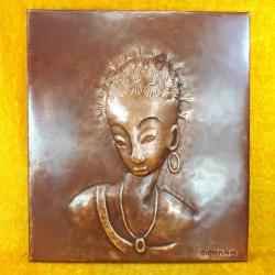 VINTAGE EL YAPIMI İMZALI KABARTMA GÖRSELLİ AFRİKALI KADIN PORTRE BAKIR TABLO