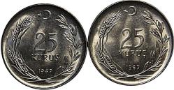 Türkiye Cumhuriyet 1969 Yılı 25 Kuruş Ters Düz Takım (9309)