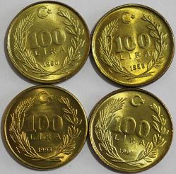 Türkiye Cumhuriyet 1989 / 1990 /1191 /1993 Yılı  100 Lira ( 9504)