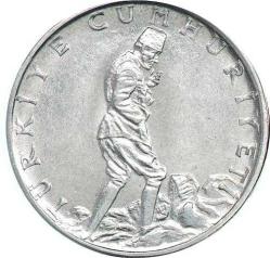 Türkiye Cumhuriyet 1975 Yılı  2.5 Lira  Kenar Yazısı Turaya Göre Düz  (9533)