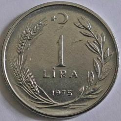Türkiye Cumhuriyeti 1975  Yılı 1 Lira Kenar Yazısı Turaya Göre Düz (9539)