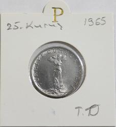 Türkiye Cumhuriyet 1965 Yılı 25 Kuruş Kenar Yazısı Turaya Göre Düz  (9557)