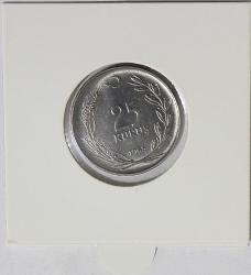 Türkiye Cumhuriyet 1965 Yılı 25 Kuruş Kenar Yazısı Turaya Göre Düz  (9557)