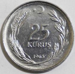 Türkiye Cumhuriyet 1965 Yılı 25 Kuruş Kenar Yazısı Turaya Göre Ters  (9562)