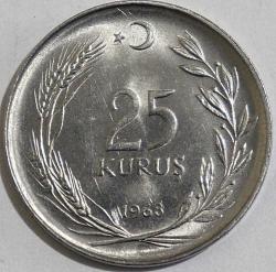 Türkiye Cumhuriyet 1968 Yılı 25 Kuruş  Kenar Yazısı Turaya Göre Ters (9564)