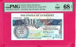 Guernsey 10 Pounds ND (1991-95) P 54a UNC PMG 68 EPQ NR No Reserve 2nd TOP POP (TK 18 598) ÇİL